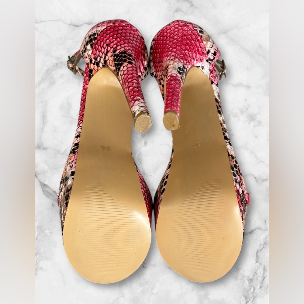 New OnlyMaker Snakeskin Platform Stiletto Heels Sandals Brown Pink Sexy Size 6 - Picture 10 of 13
